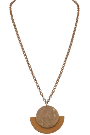Metal/Wood Circle Pendant Necklace
