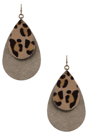 Faux Leather Teardrop Layered Earrings