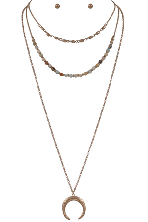 Layered Metal Crescent Pendant Necklace