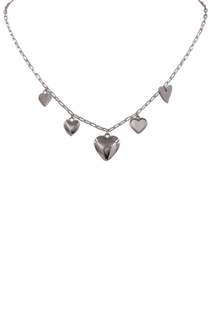 Metal Chain MOP Multi Heart Charm Necklace