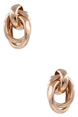 Metal Double Linked Oval Ring Post Earrings