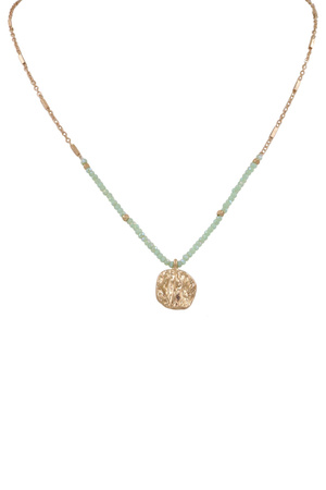Faceted Bead Metal Coin Pendant Necklace