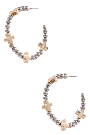 Metal Cross Beaded Hoop Earrings