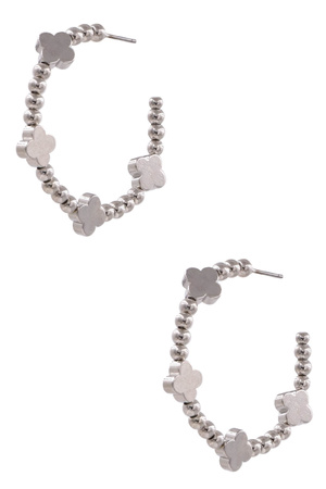 Metal Quatrefoil Beaded Hoop Earrings