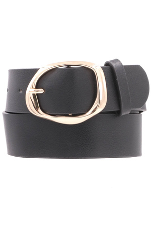 Faux Leather Oval Organic Textured Buckle Belt