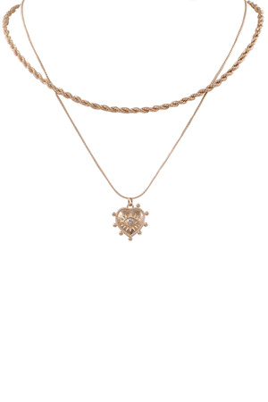 Metal Layered Chain Heart Eye Pendant Necklace