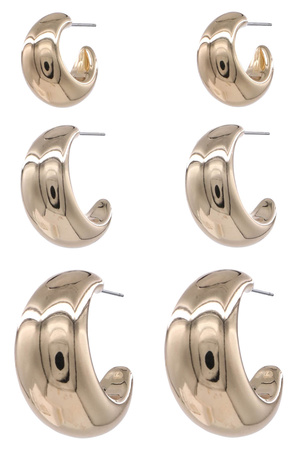Metal Cylinder back 3Pair Hoop Earrings