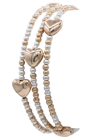 Metal Beaded Heart Layered Stretch Bracelet Set