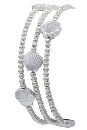 Metal Beaded Sea Shell Stretch Bracelet Set