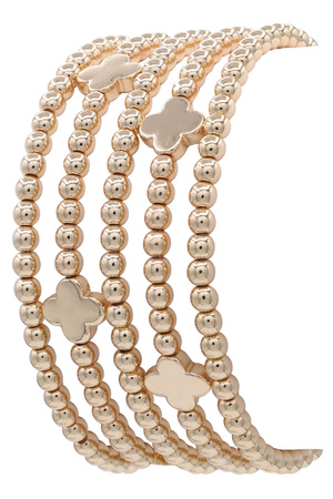Metal Beaded Quatrefoil Layered Bracelet Set
