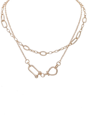 Metal Layered Oval Chain 'U' Center Necklace