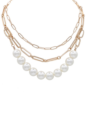Metal Layered Cream Pearl Necklace