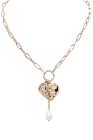 Metal Chain Heart Pearl Charm Necklace