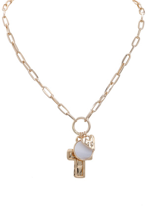 Metal Chain Cross Heart Charm Necklace