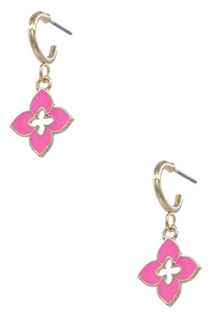 Metal Epoxy Quatrefoil Hoop Earrings