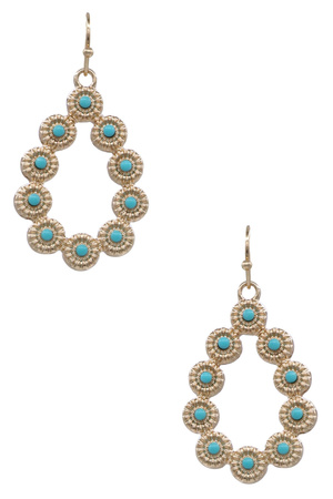 Metal Stone Teardrop Dangle Earrings