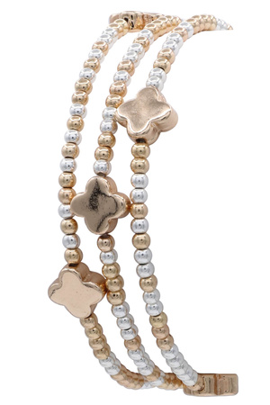 Metal Beaded Quatrefoil Layered Stretch Bracelet
