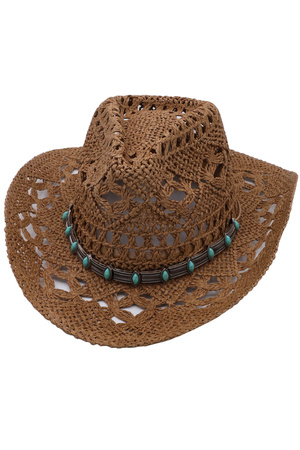 Etched Boho Link Banded Straw Hat
