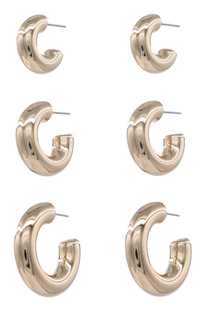 Metal Cylinder Back 3Pair Hoop Earrings