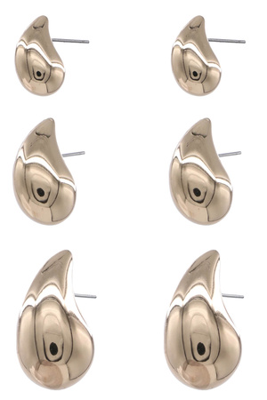 Metal Cylinder Back 3Pair Teardrop Post Earrings