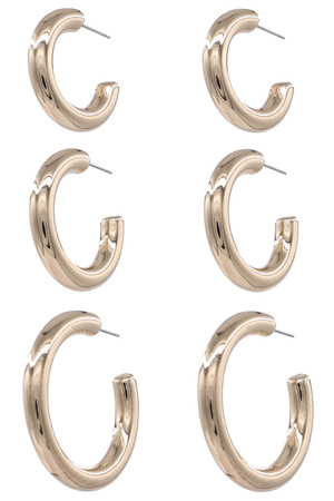 Metal Cylinder Back 3Pair Hoop Earrings