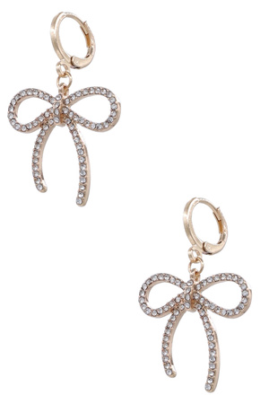 Metal Huggie Rhinestone Bow Tie Dangle Earrings