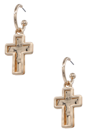 Metal Cross Dangle Hoop Earrings