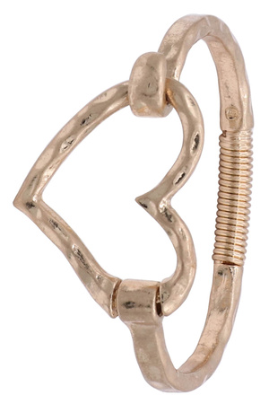 Metal Hammered Heart Cutout Bangle Bracelet