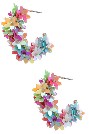 Falling Flower Sequin Hoop Earrings