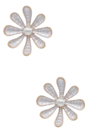 Matte Metal Cream Pearl Flower Earrings