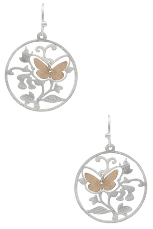 Brass Metal Cutout Butterfly Dangle Earrings