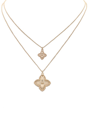 Metal Layered Quatrefoil Charm Necklace