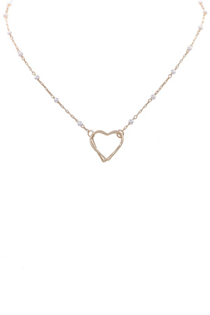 Brass Metal  Pearl Double Twisted Heart Necklace