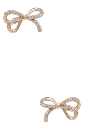 Metal Sterling Silver  Rhinestone Bow Tie Earrings