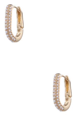 Metal Cream Pearl Huggie Hoop Earrings