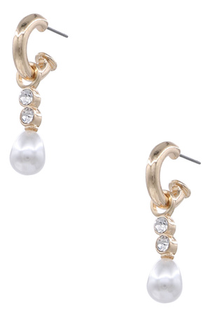 Metal Cream Pearl Teardrop Hoop Earrings