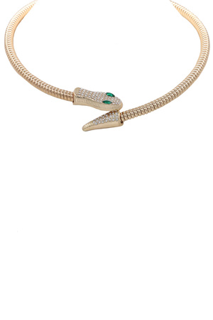 Metal Coil Stone Pave Open Snake Necklace