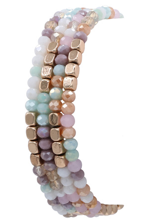 Metal Faceted Beaded Layered Stretch Bracelet Set