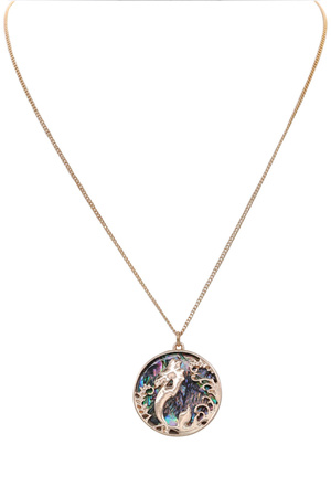 Metal Abalone Mermaid Disc Pendant Necklace
