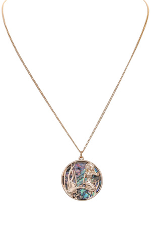 Metal Abalone Mermaid Disc Pendant Necklace