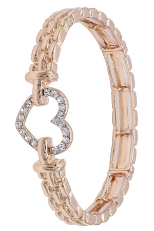 Metal Rhinestone Heart Stretch Bracelet