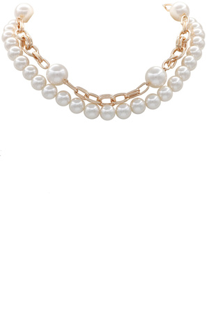 Metal Oval Chain Cream Pearl Necklace