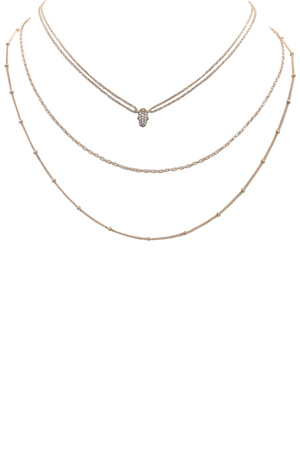 Brass Metal CZ Layered Pave Hamsa Necklace