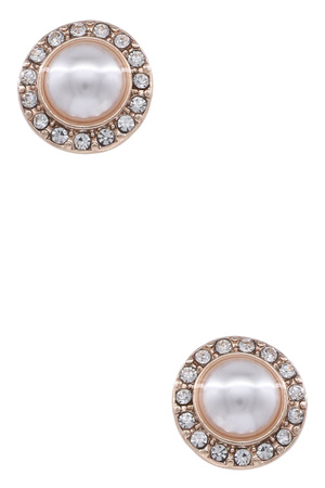 Metal Cream Pearl Rhinestone Post Earrings