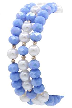 Acrylic Cream Pearl Beaded Stretch Bracelet Set