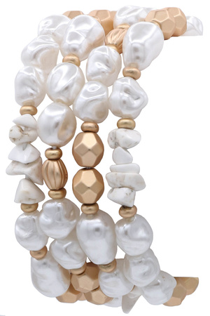 Semi Precious Stone Cream Pearl Stretch Bracelet
