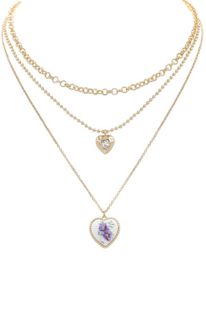 Metal Layered Vintage Heart Pendant Necklace