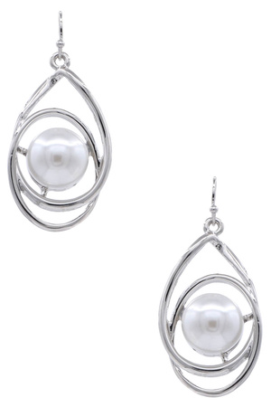 Metal Cream Pearl Teardrop Dangle  Earrings