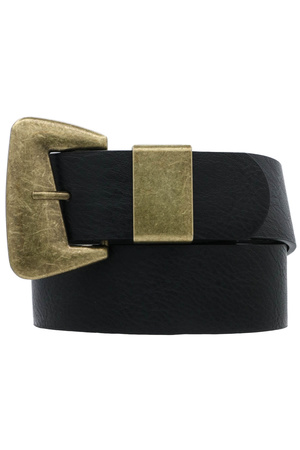 Faux Leather Angled Fan Flat Buckle Loop Belt