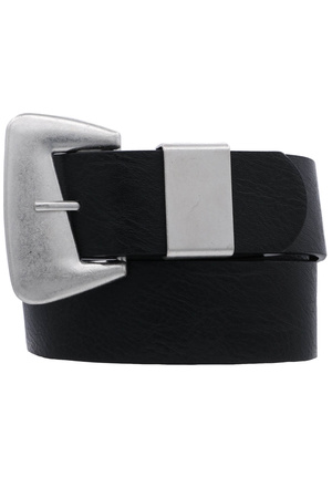 Faux Leather Angled Fan Flat Buckle Loop Belt
